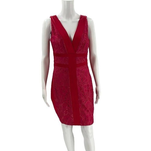 Small Jax Ruby Red Wine Midi Lace Satin Dress - Picture 10 of 10